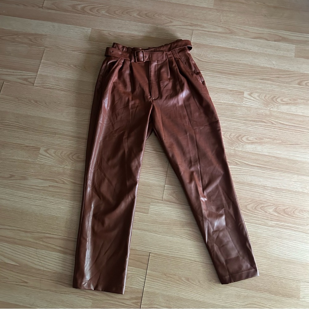 Abercrombie & Fitch Brown Faux Leather Belted Pants Small